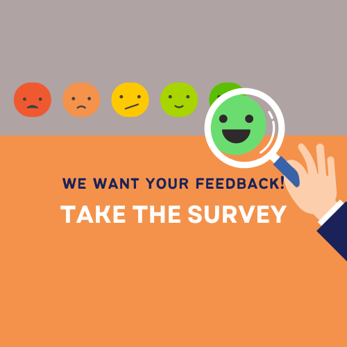 We want your feedback, satisfaction rating design with colorful emoticons (Logo)